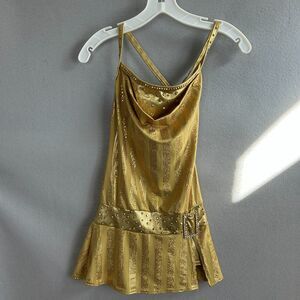 Gold Jazz Dance Costume Child Small Rhinestone Striped Dress Stage Competition